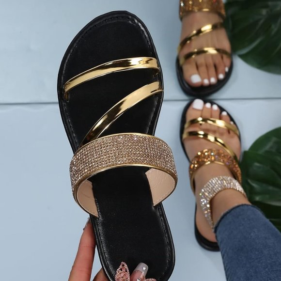 Women rhinestone gold sandals - Picture 6 of 8